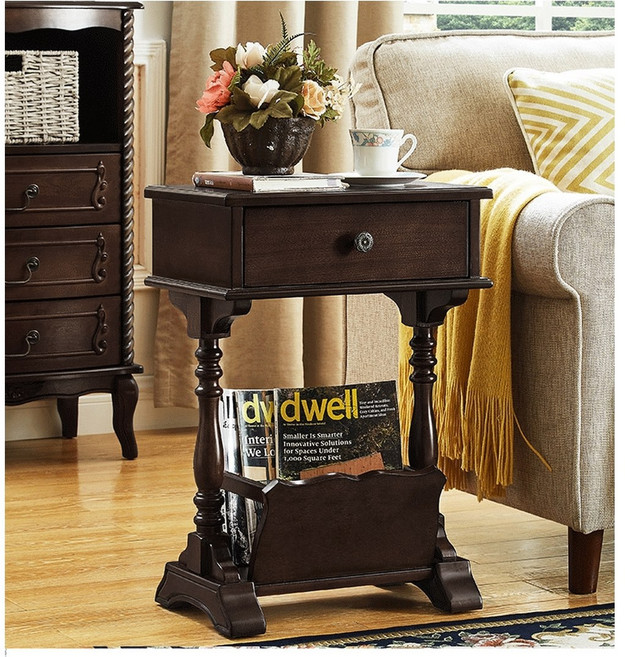 원목 엔틱 협탁 책꽂이 월넛 유럽식 3단 L형 혐탁 옛날TV 식 미니 통벽 앤티크, 즐넛 판목결합