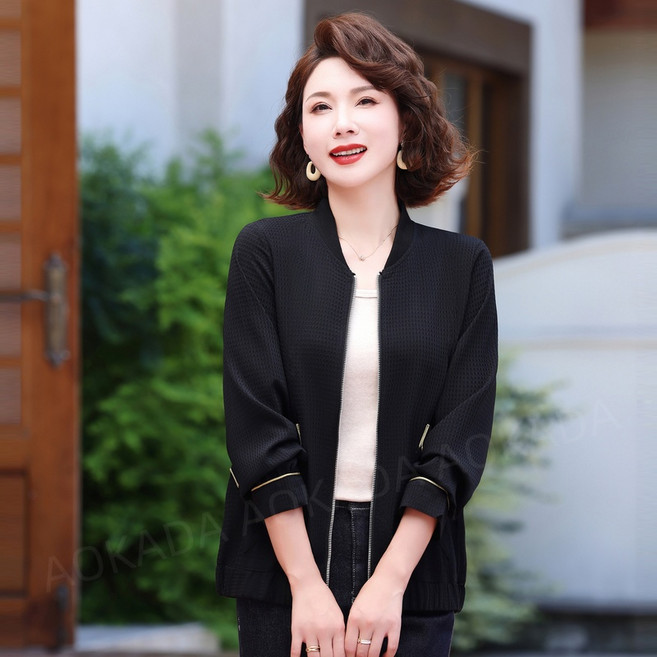 AOKADA 중년 여성 봄 가을 루즈핏 야구 점퍼 간절기 가디건 아우터