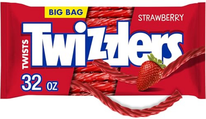 트위즐러 트위스트 딸기 풍미 감초 스타일 저지방 캔디 백 TWIZZLERS Twists Strawberry Flavored Licorice Style Chewy Candy B, 1개, 2.2kg