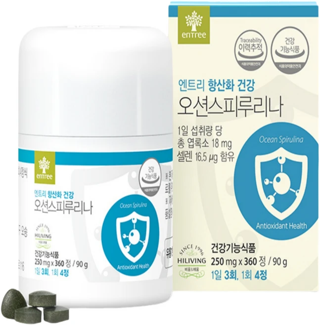 [살림의 왕] 엔트리 오션스피루리나 1개월분 필수아미노산, 1박스, 360정 - 쿠팡