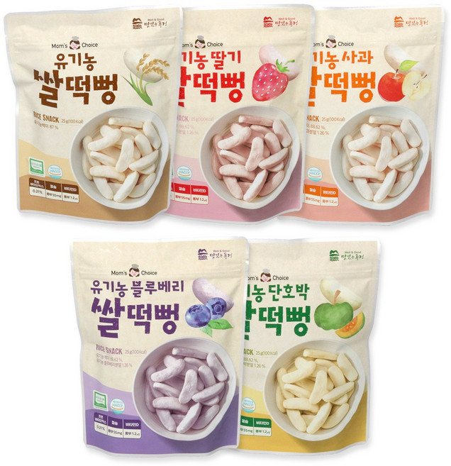 맛있는풍경 유기농 쌀떡뻥 단호박 사과 딸기 블루베리 세트 유아 쌀과자 아기과자 아기간식, 5개, 25g