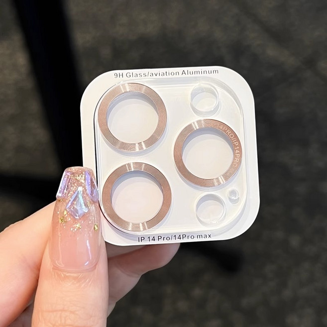 Rabbit Technolog 適用iPhone鏡頭貼 一體式全包耐撞防刮保護膜, 金色-CD紋一體鏡頭貼-15Pro為鈦金,13Pro Max/13Pro, 1個