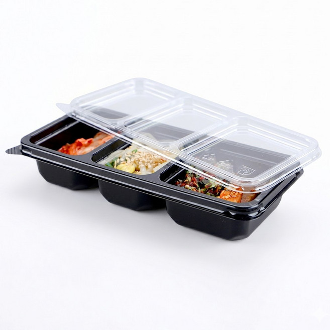 PT 반찬 3칸 일회용 용기 DS-401 검정 세트, 1개, 300개