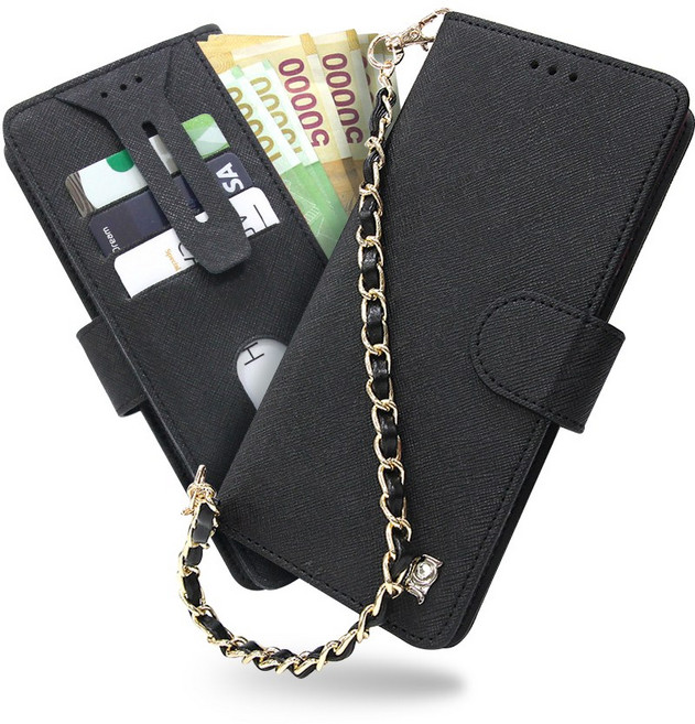국내제작 스탬퍼드 소가죽 카드보호 및 수납 지페수납 지갑형 초슬림 손목줄 숏체인 스트랩 체인 핸드폰케이스 케이스