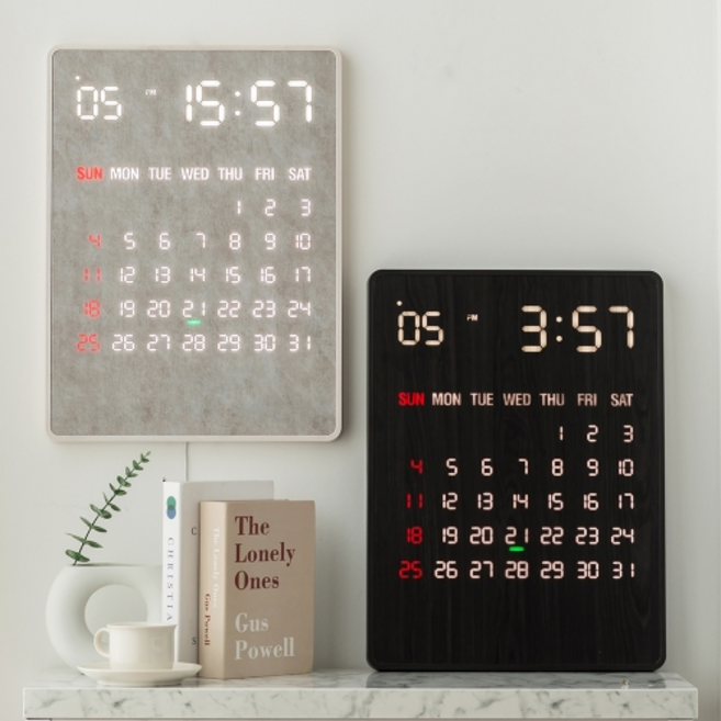 루나리스 GPS 리멤버 인테리어 전자달력 LED벽시계, 체리블랙