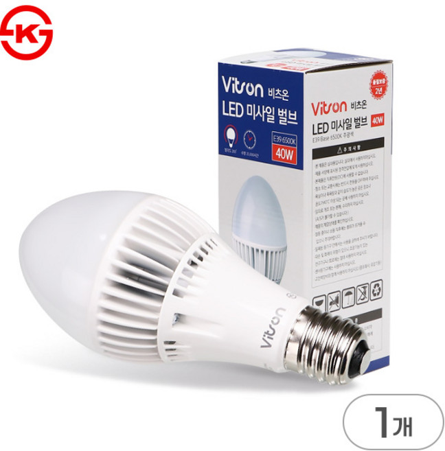 비츠온 LED 미사일 벌브 40W E39 보안등 전구, 1개, 주광색