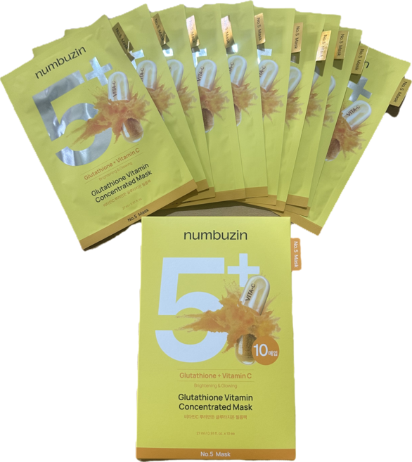 [정품] ++----+++++ numbuzin 모든피부용|||| 화이트닝 저자극 넘버즈인 5번 -------- 비타민C 글루타치온 필름팩 페이스용 바디용, 10개입, 1개