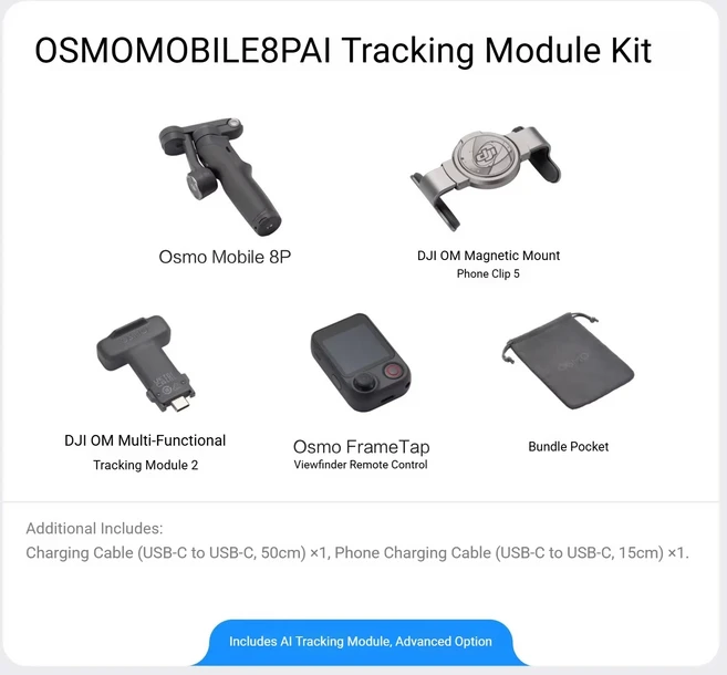 DJI 오즈모 모바일 8P 3축 핸드헬드 스마트폰 짐벌 흔들림 방지 AI 트래킹 360도 팔로잉 샷 원격 셀카 브이, 01 Tracking Kit