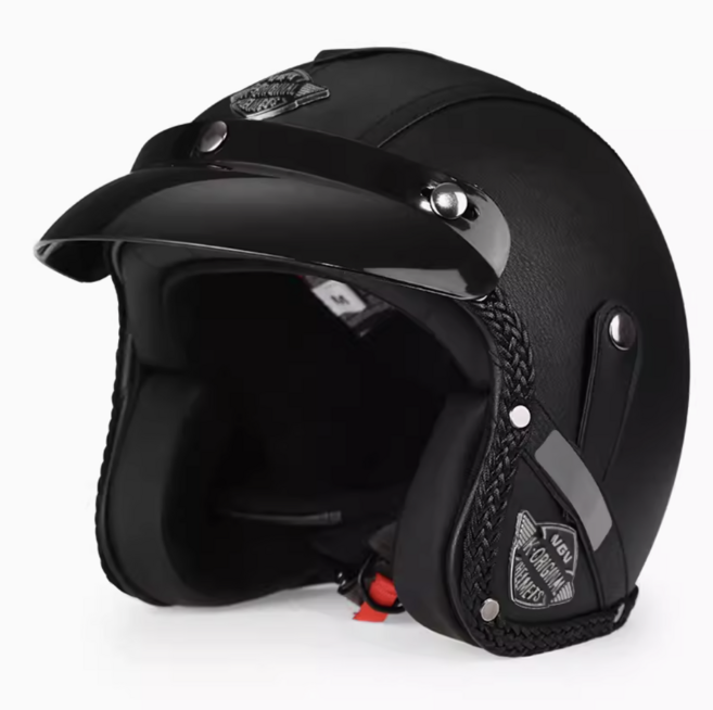 SVEC 클래식 바이크 헬멧 오토바이 경량 가죽 킥보드 할리 오픈페이스, XXL, 블랙