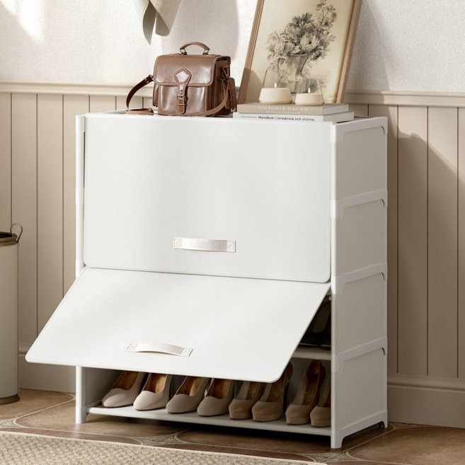 ONESOWON 현관 슬림 신발장 대용량 도어형 신발정리함 수납장700, 화이트, 5단