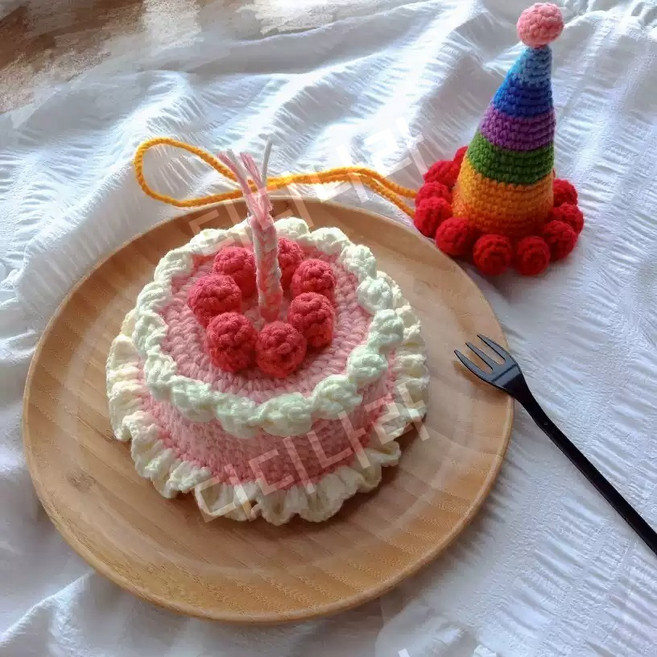 뜨개 케이크 패키지 키트 손뜨개 디저트 케익 뜨개질 DIY 완성품, 1개, C.완성품