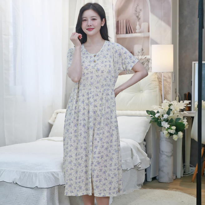 별별모아 여름 반팔 플라워 냉장고 원피스잠옷 홈웨어원피스