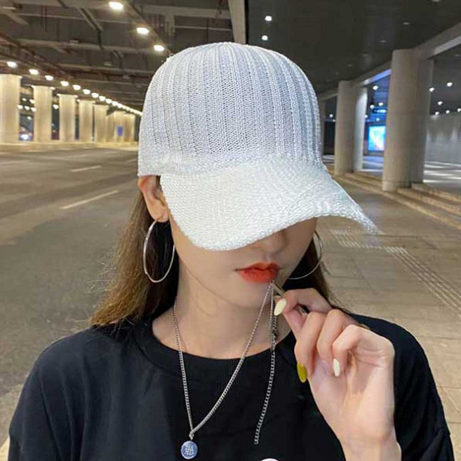 펄 니트 캡모자 여름 여성 캐주얼 야구 쿨 반짝이 볼캡