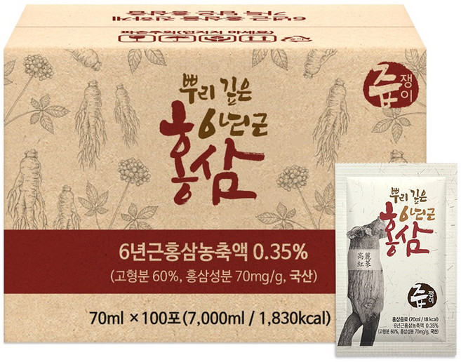 즙쟁이 6년근 홍삼즙 100포 실속구성, 100개, 70ml