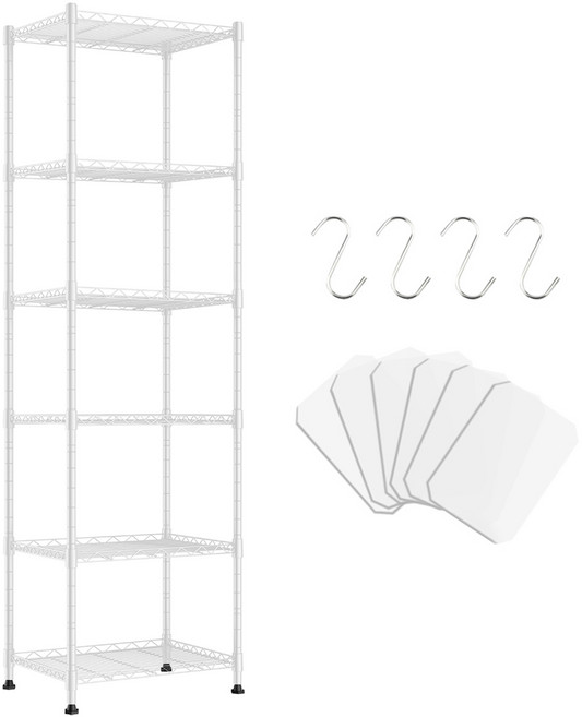 MEFUN 5단 6단 무타공 무볼트철제 조립 사다리 시스템선반 몬스터랙 팬트리 다용도실 모듈선반 스텐 랙선반 렉 선반장, 1개, 6단 화이트