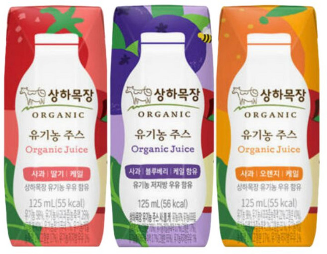 상하목장 유기농 주스 사과딸기케일 125ml x 48팩 어린이주스 과채주스, 48개