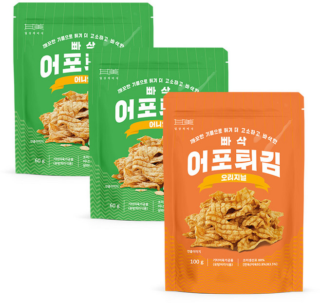 빠삭 어포튀김 어니언 2개+오리지널 1개, 1세트, 220g