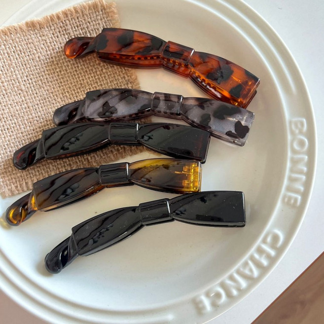 나오유 자동핀 광택 리본 반묶음 올림머리 헤어 클립 머리핀