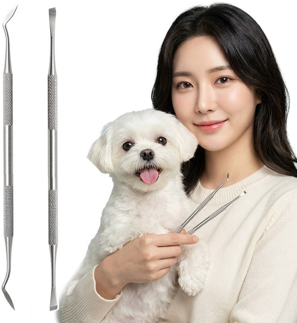 모니키 셀프 치아관리 강아지 고양이 구강관리 기구, 1세트, 실버