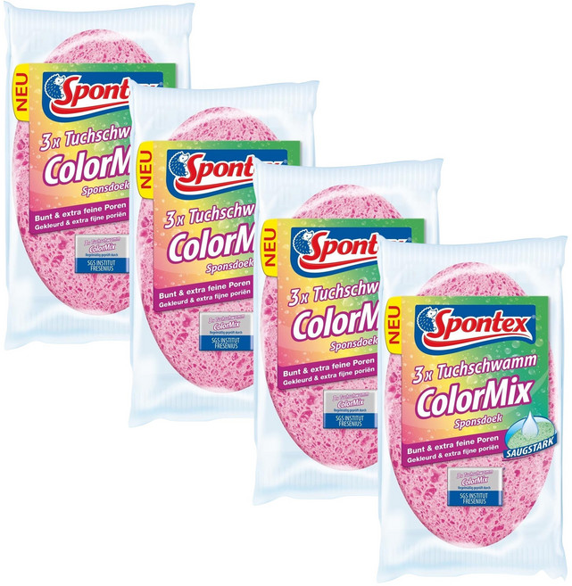 스폰텍스 프랑스 셀룰로오스 스폰지 수세미 컬러믹스_제로스크래치 제로미세플라스틱 생분해 100%, 4세트, 3개입
