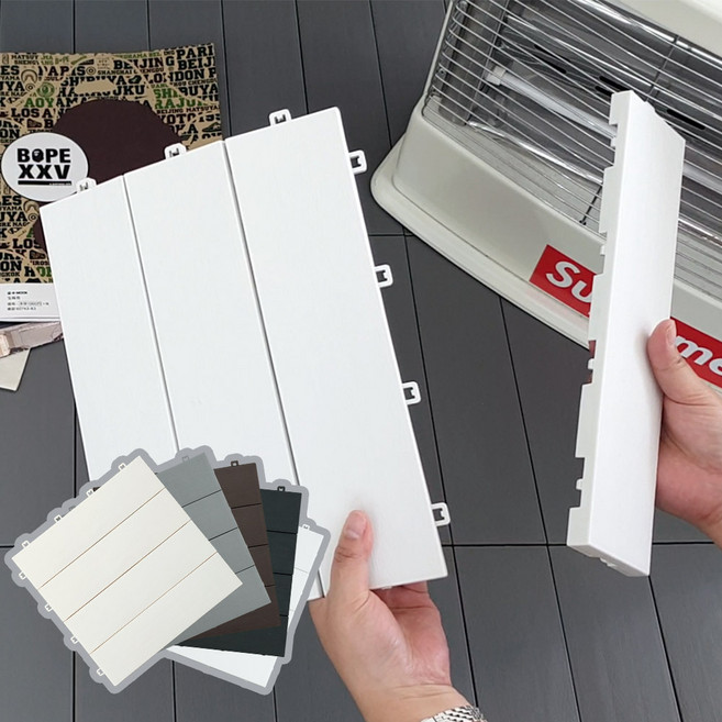 홈즈 조립식 데코타일 9장 36피스 틈새 없는 베란다 데크타일 바닥 마루 테라스 욕실, 크림 - 9장(36피스)