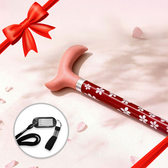 다미지팡이 할머니지팡이 꽃무늬 초경량 지팡이 패션지팡이, 1개, 레드