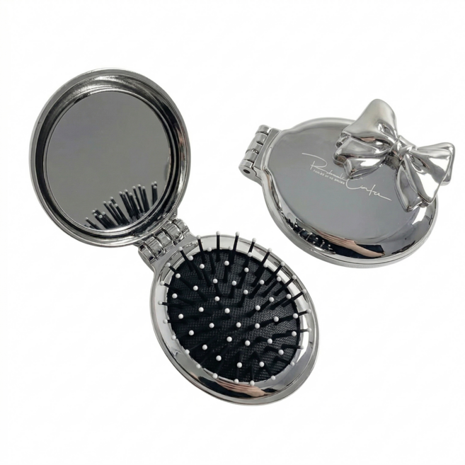 휴대용 미니 일체형 접이식 고급 실버 빗거울, 1개, 은색