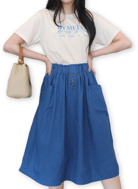메리앤유 셔링밴드 버튼디테일 청해지데님스커트