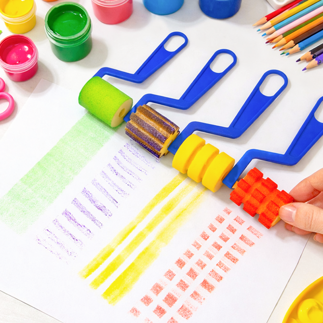 (4종세트) 스펀지도장 모양롤러 도장찍기 물감놀이