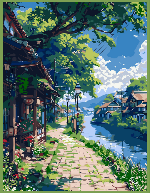 온메이드 DIY 명화그리기 그림그리기 세트 MD-220, 1개, 49 강변 산책