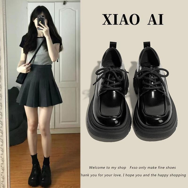 여성 가죽 로퍼 단화 소프트솔 플랫폼 레이스업 봄 두꺼운굽 편안한 착용감 레트로 스타일