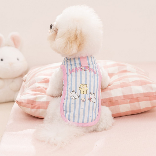 Coablu강아지 고양이 봄여름 쿨 나시 스트라이프 패턴 통기성 얇은 티셔츠, 1개, 파란색