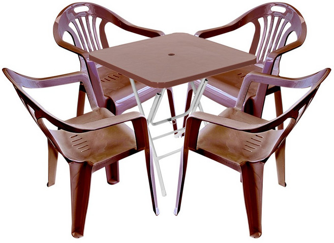 플라스틱테이블 야외테이블 편의점 포장마차 간이 접이식 테이블 의자 세트, 사각테이블+팔걸이의자, 브라운