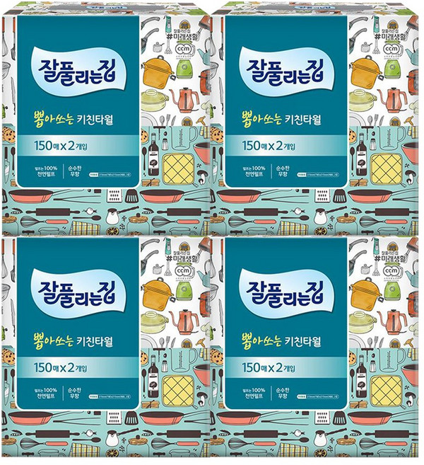 잘풀리는집 뽑아쓰는 키친타올 150매 2입x4팩, 150