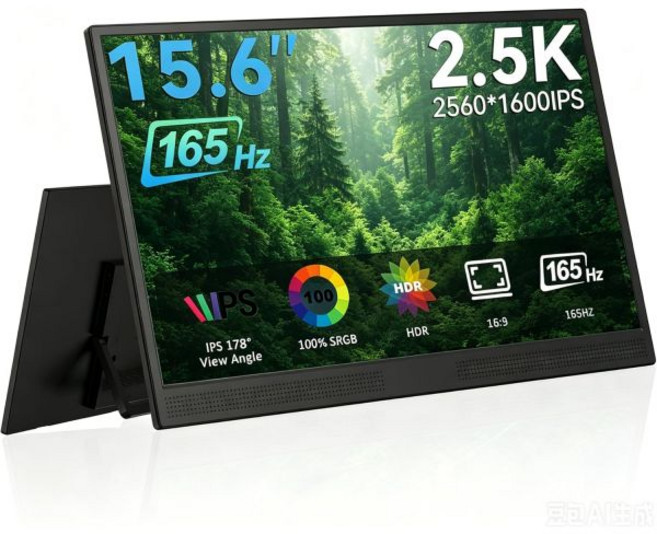 그냥 생각해봐 15.6인치 휴대용 모니터 2.5K 165Hz 2560x1600 IPS 디스플레이 내장 스탠드 초슬림 경량 100 sRGB 듀얼 USB-C 및 HDMI 노트북 P, 그냥 생각해봐 15.6인치 휴대용 모니터 2.5K 16