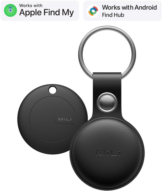 MiLi 미태그 듀얼 위치추적기 삼성 갤럭시 스마트태그 애플 에어태그 가죽케이스 미아방지, 1개, 가죽케이스 x 블랙