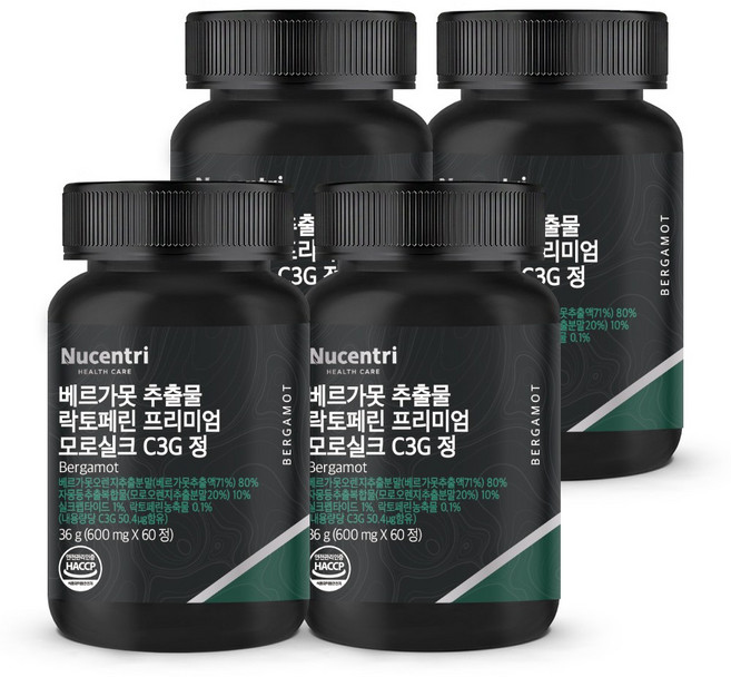 뉴센트리 베르가못 추출물 80% 고함량 지중해 식단 Bergamot 모로실크 C3G 모로오렌지 락토페린 프리미엄 정, 4개, 60정