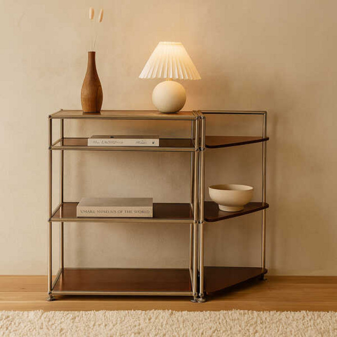 에프룸 미드센츄리 3단코너장+4단선반 별도형 모듈 다용도선반 틈새선반, 자작 원목, 4단