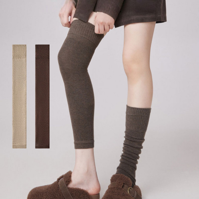 Banjiwu 여성 양말 순색 겨울 양말 커버 다리 워머 레그워머 발목 보호대 무릎 위 양말 여성 종아리 양말 커버 장목 양말 중목 양말 방한 용품 2족 세트