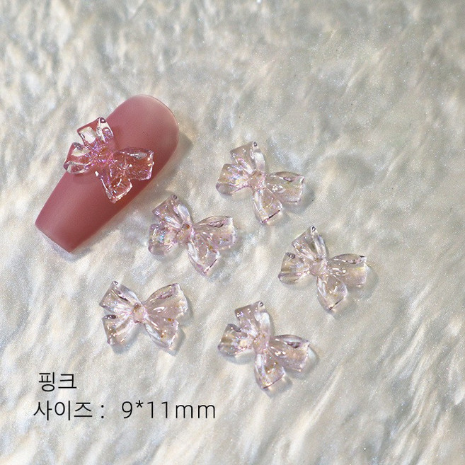 유니스뮬라 네일파츠 영롱한 글리터 리본파츠 네일리본, 50개, 핑크