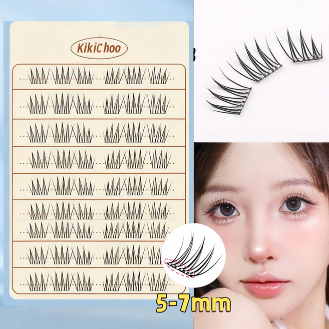 KIKICHOO 노글루 인조 속눈썹 6-9mm 짧은 A형 아이돌 속눈썹 풀 필요없음 원터치 속눈썹 대용량 톡톡하라 노글루 속눈썹, 1개, 블랙