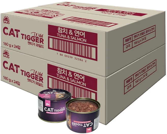 사조 캣티거 와일드 고양이 간식 습식캔 참치&연어, 48개, 160g - 쿠팡