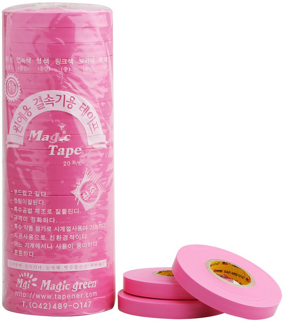 매직그린 결속기테이프 농장물 결속 테이프 지지대끈 결속끈 포도 블루베리 가지 고추 오이 토마토 줄기끈 20롤, 20개