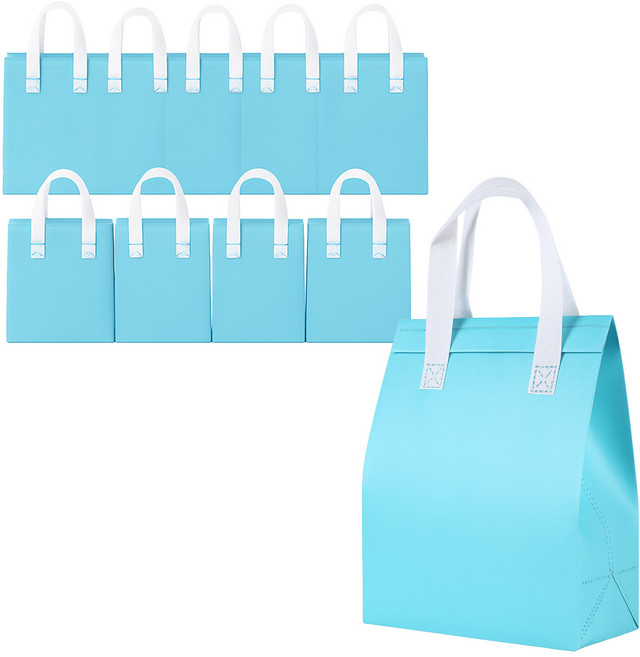 러너즈 예쁜 일회용 손잡이 은박 보온보냉백, 스카이, 10개