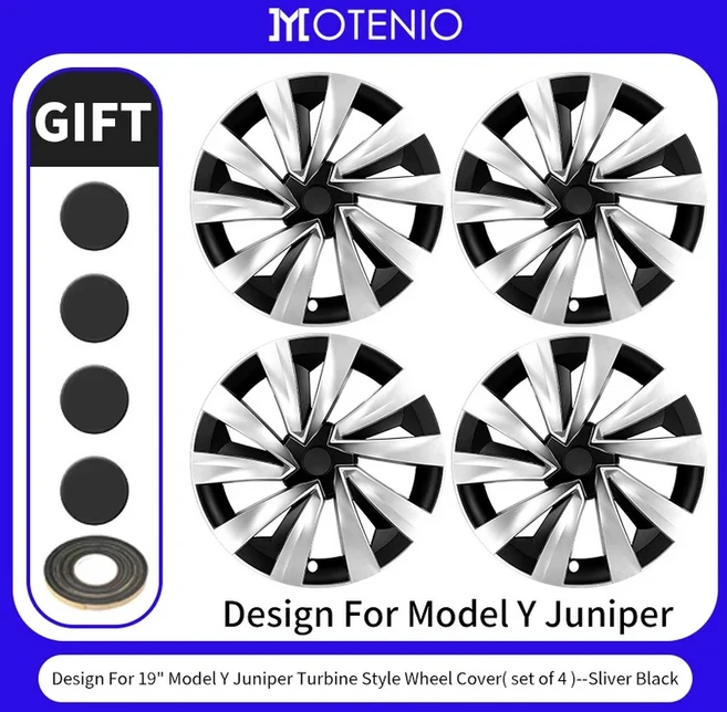 신형 모델 Y 2025 주니퍼 19인치 터빈 텍스처 스타일 휠캡 림 커버 액세서리 테슬라용, 01 CHINA, 01 Tesla, 02 Turbine Silver Black