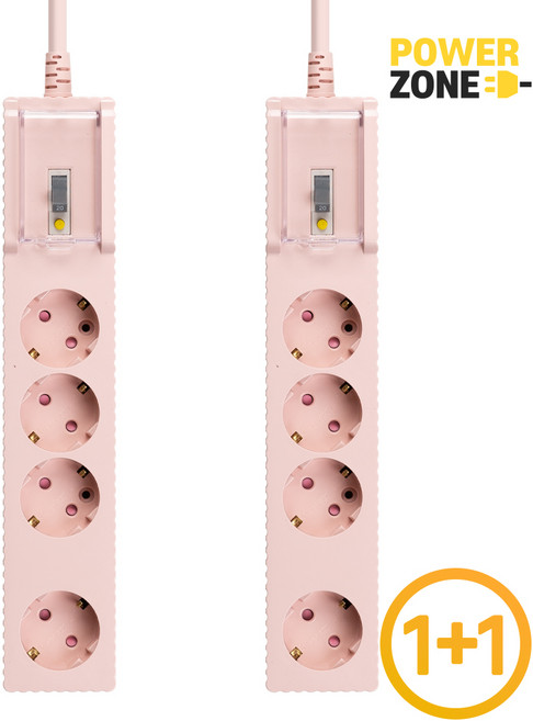 1+1 웨이브 자동소화 멀티탭 화재예방 누전차단 4구 50cm 1.5m 3m 5m 7m, 파스텔핑크, 2개, 5m