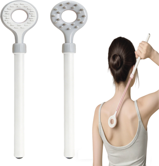 HJM 접이식 휴대용 효자손 길이조절 지압 롤러 양면 등긁개, 1개, 그레이