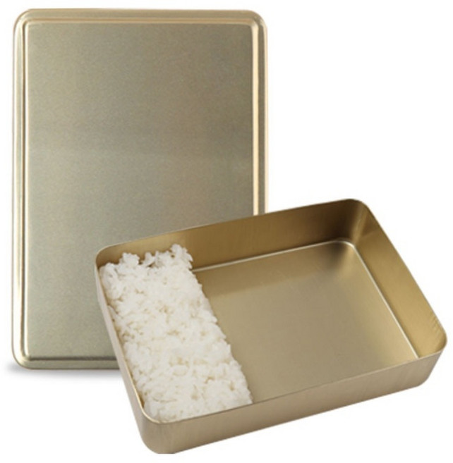 [추억의 옛날 양은 도시락통] 알루미늄 나들이 레트로 양철 도시락, 1개, 금색-직사각특대 도시락