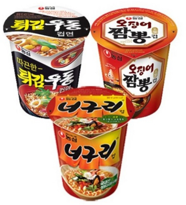 농심 튀김우동+오징어짬뽕+너구리 소컵 6입 3종세트, 18개