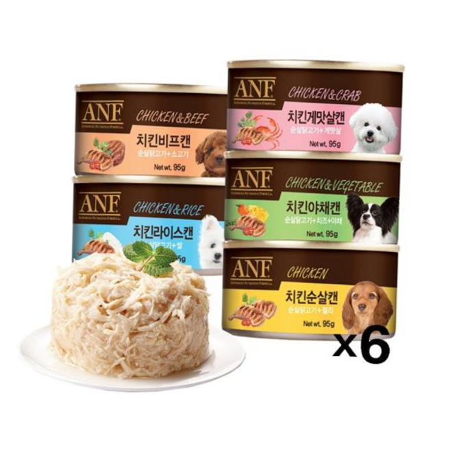 개간식 anf 캔(독) 애견간식 닭고기순살 영양 통조림 95g X6, 치킨게맛살